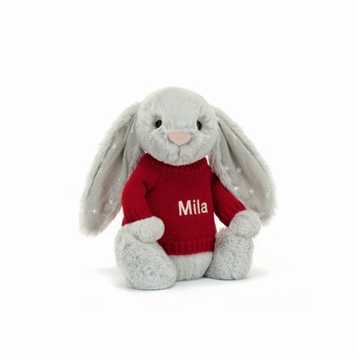 Jellycat Bashful Shimmer Bunny with Red Jumper UK | 70324ZMIU